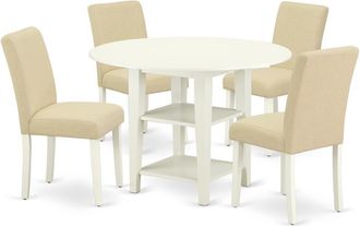 East West Furniture Dining Room Set Linen White, SUAB5-LWH-02