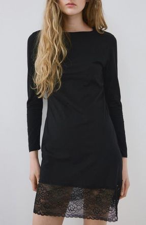 Mango Lace Trim Nightgown in Black at Nordstrom, Size Large