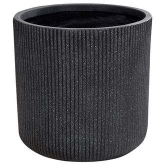 Beliani Maceta Exterior Superficie Estriada Redonda Piedra Fibra Arcilla 37x37x37 Cm Gris Oreoi