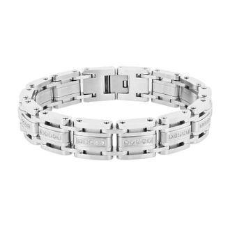 Robert Alton 1CTW Diamond Stainless Steel Mens Link Bracelet