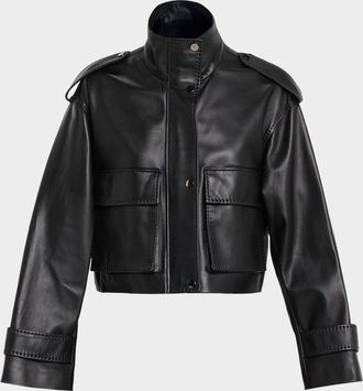 Fleurette Lena Cropped Leather Moto Jacket