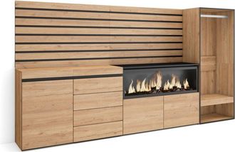 Skraut Home Aparador, Con Almacenamiento, 274x145x35 Cm, Dormitorio, Habitaci&oacute;n, Chimenea El&eacute;ctrica Xxl, C&oacute;moda, Cajonera, Vestidor Abierto, Estilo Moderno, Roble