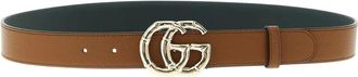 Gucci GG Marmont Gehamerd Lederen Riem - Dames - Accessoires - Bruin - Maat: 80 CM Leer