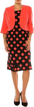 Maya Brooke Polka Dot Pleated Hem Jacket Dress In Coral Black