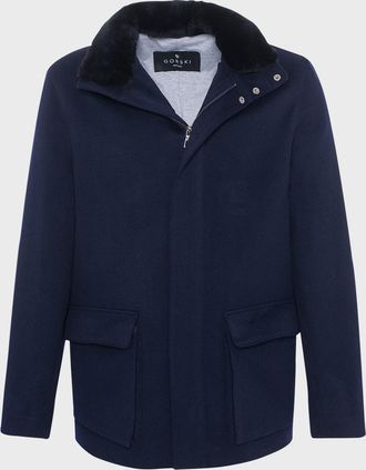 Gorski Mens Loro Piana Wool Jacket with Detachable Lamb Shearling Collar