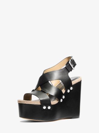 Michael Kors Raven Studded Leather Wedge Sandal