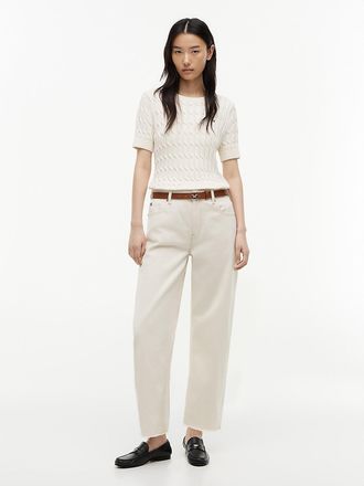 Tommy Hilfiger Womens Stretch High-Rise Barrel Jean - Ecru - 10