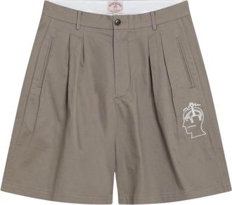 Brain Dead Geplooide Shorts met Geborduurd Grafisch Motief - Heren - Korte Broeken - Beige - W32 - Katoen - Korte Broeken
