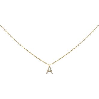 House of Brilliance 10K Yellow Gold Diamond Accent A-Z Block Initial Pendant Necklace in Yellow Gold | A at Nordstrom