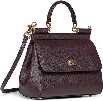 Dolce & Gabbana Womens Handbag Sicily Bordeaux Calf Leather Handbags Hand Bags