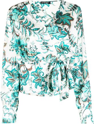 Liu Jo paisley-print wrap blouse - women - Polyester - 38 - Green