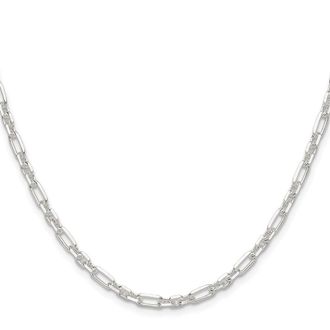 Diamond2Deal Sterling Silver Diamond-Cut 4mm 3 Short Plus 1 Long Cable Link Chain Necklace