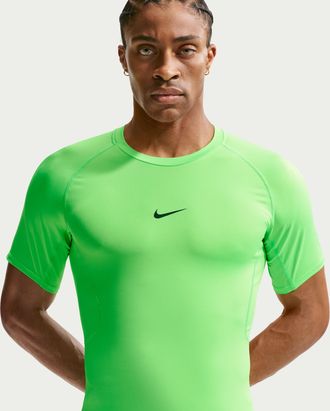 Nike Mens Nike Pro Dri-FIT Tight Short-Sleeve Fitness Top in Green | FB7932-398