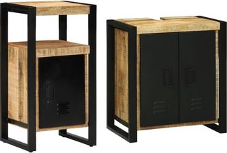 vidaXL Vidaxl - Juego de muebles de baño 2 pcs Madera de mango maciza y rugosa