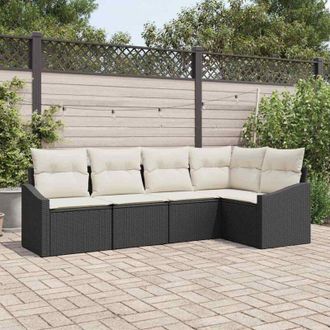 vidaXL Conjunto De Sof&aacute; De Jard&iacute;n 5 Pcs Negro Polirat&aacute;n Vidaxl