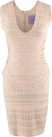 H&eacute;rve L&eacute;ger Beige Velvet Bandage Midi Dress Size XS