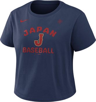 Nike Japan National Baseball Team 2026 World Baseball Classic Mod Nike Womens Cropped T-Shirt in Blue | 048644BWBJ-8PM
