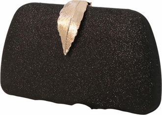Generic Glitter Evening Banquet Bag, Metal Leaf Clutch Handbag, Clutches Purses with Detachable Chain Strap, Evening Handbag for Wedding Party(Black)