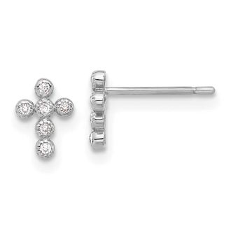 Diamond2Deal 10K Gold Polished Cubic Zirconia Cross Stud Earrings
