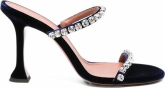 Amina Muaddi Navy Blue Crystal Embellished Heels