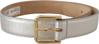 Dolce & Gabbana Zilveren Leren Logo Taille Riem - Dames - Riemen - Grijs - ONE Size - Leer - Accessoires