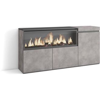 Skraut Home Credenza, Mobile, Cucina, Madia, mobile ingresso, 160, 3 Porte, Camino elettrico xxl, Stile moderno, Grigio Cemento - Skraut Home
