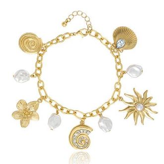 Jessica Simpson Gold-Tone Celestial Charm Bracelet with Imitation Pearls, Adjustable at Nordstrom, Size 7