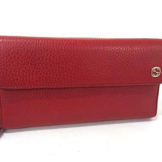 Gucci Red Color Leather Long Wallet (Tri-Fold) (Pre-Owned)