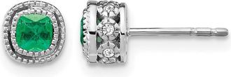 Diamond2Deal 14k White Gold Emerald and Diamond Stud Earrings