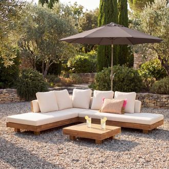 Maisons du monde Conjunto de exterior de 6 plazas en madera de acacia y tejido reciclado color crudo