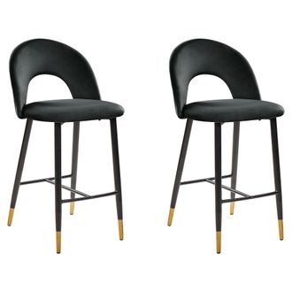 Beliani Beliani - Conjunto De 2 Sillas De Bar De Terciopelo Negro Dorado Metal Retro Comedor Falton