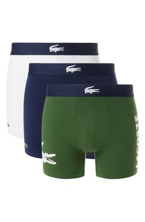 Lacoste Assorted 3-Pack Stretch Cotton Boxer Briefs in Thyme/Navy Blue/White at Nordstrom, Size Xx-Large