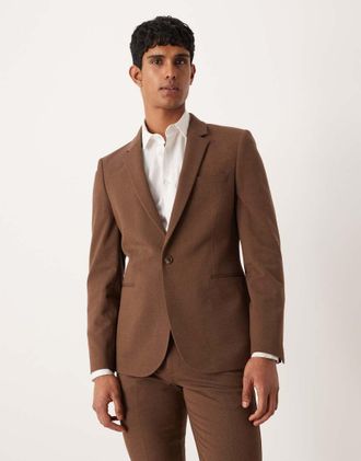 Asos Giacca da abito skinny in twill marrone