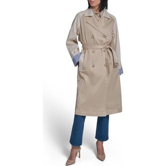 Karl Lagerfeld Two-Tone Cotton Blend Trench Coat in Bisque at Nordstrom, Size X-Large