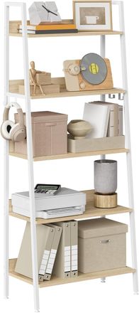 Woltu Woltu Estanter&iacute;a De 5 Niveles / Estanter&iacute;a Tipo Escalera Con Estructura Met&aacute;lica (madera/mdf) Para Sal&oacute;n, Cocina Y Oficina - Roble Claro + Blanco