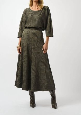 Joseph Ribkoff Pleated Satin Long Flared Skirt In Avocado