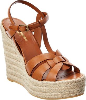 Saint Laurent Tribute 85 Leather Espadrille Wedge Sandal