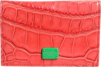 Dolce & Gabbana Red Exotic Leather Logo Plaque Card Holder Womens Wallet (Pre-Owned)