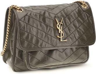 Saint Laurent Womens Bicolor Calf Leather Bos Taurus Shoulder Bag