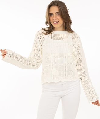 Zwillingsherz Strickpullover ZWILLINGSHERZ Lochstrick, Damen, Gr. L/XL, wei&szlig;, Strick, Obermaterial: 60% Baumwolle, 40% Polyacryl, Pullover Strickpullover, mit Locks