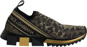 Dolce & Gabbana Gold Glitter Leopard Sorrento Sneakers Womens Shoes
