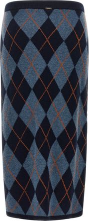 Twin-Set Argyle-Patterned Knit Skirt - Navy