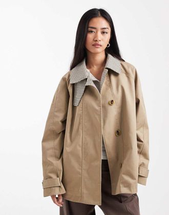 Asos Trench stile mantella con fodera a quadri color segale-Neutro