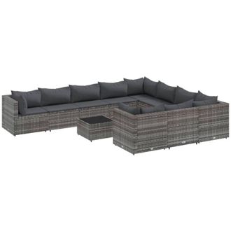 vidaXL Set De Sof&aacute;s De Jard&iacute;n 11 Pzas Y Cojines Rat&aacute;n Sint&eacute;tico Gris Vidaxl