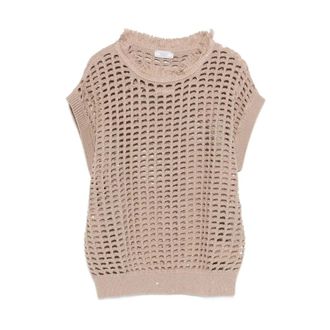 PESERICO Truien & Vesten, Dames, Roze, M, Katoen, Open Gebreide Trui met Ronde Hals