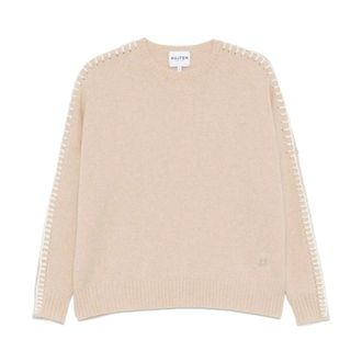 Kujten Kujten - Cashmere Gebreide Trui met Whipstitch - Dames - Truien - Beige - Maat: M Kasjmier