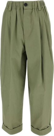 Marni Canvas Broek met Plooien - Dames - Wijde Broeken - Groen - 2XS - Katoen - Broeken