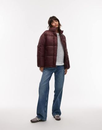 Mango Piumino oversize comodo bordeaux con colletto-Rosso