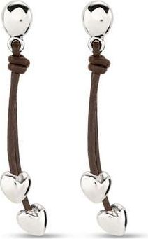 UNOde50 Leather Drop Earrings with Two Small Hearts in Silver at Nordstrom