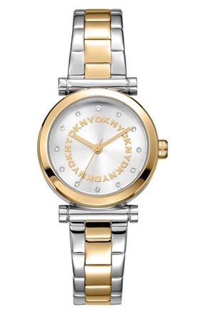 DKNY Essentials Crystal Marker Bracelet Watch, 28mm in Silver at Nordstrom